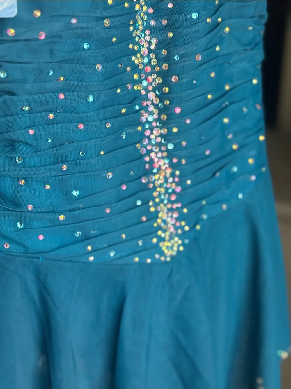 Girls Teal Jewel-Embellished Figure Skating Dress by
